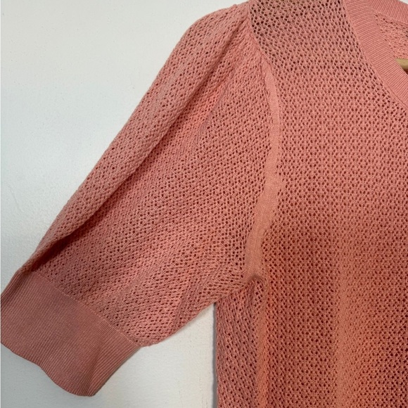 RW&CO Women’s Pink Short Sleeve Open Knit Button Cardigan - Size M - Picture 4 of 7